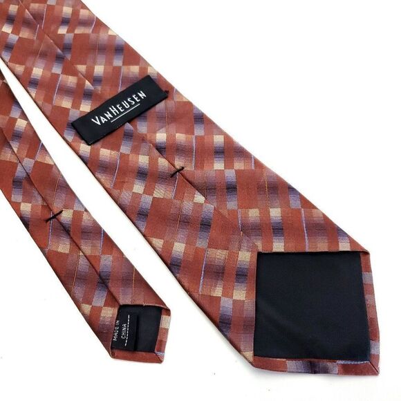 Van Heusen Brown Abstract Striped Silk Tie - Picture 5 of 6